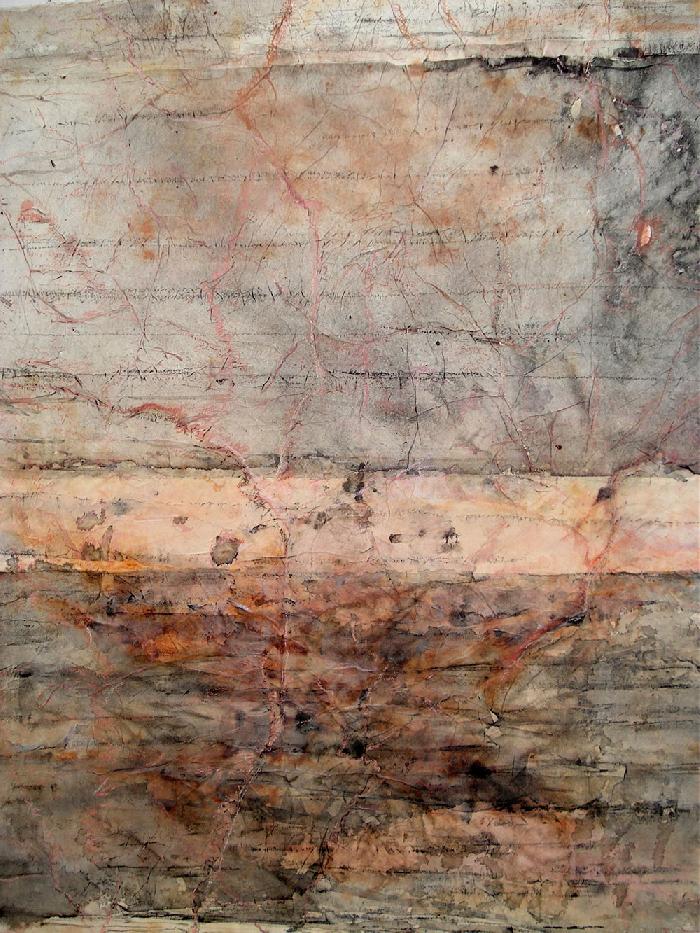 Terre 3 2007, inks, pigment, acrylic, Japanese paper, laid down on canvas, 116x 89 cm. 